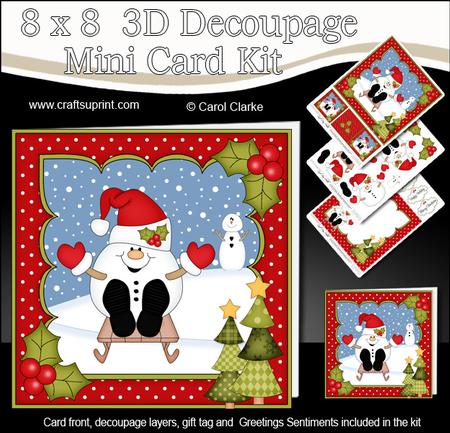 8x8 Christmas Sledging Snowball Sam Mini Kit 3D Decoupage