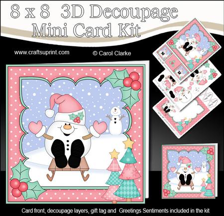 8x8 Christmas Sledging Snowball Sam Mini Kit 3D Decoupage