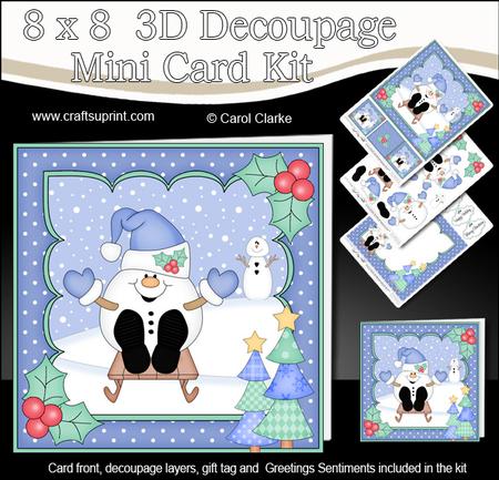 8x8 Christmas Sledging Snowball Sam Mini Kit 3D Decoupage