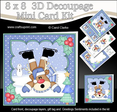 8x8 Christmas Oops Rudolph Mini Kit 3D Decoupage