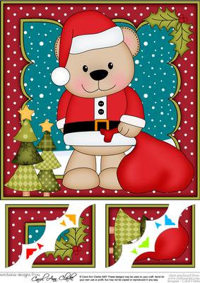 8 x 8 Christmas Livvy Bear's Sack Scalloped Corner Topper