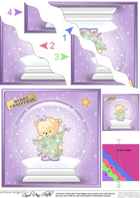 Xmas Teddy Rosie Snowglobe Wavy Corner Side Stacker Topper
