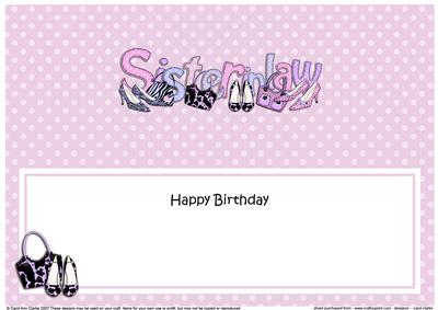 Lge Dl Birthday Sister in Law Shoes & Handbags Insert