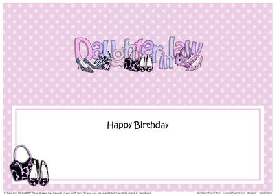 Lge Dl Birthday Daughter in Law Shoes & Handbags Insert