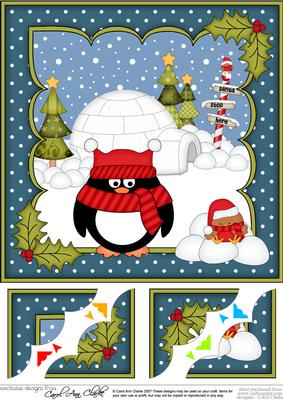 8x8 Xmas Pip Penguin's Igloo Scalloped Corner Topper