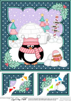 8x8 Xmas Pip Penguin's Igloo Scalloped Corner Topper