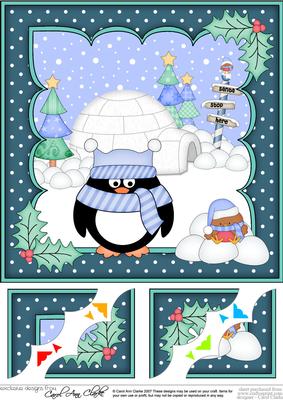 8x8 Xmas Pip Penguin's Igloo Scalloped Corner Topper