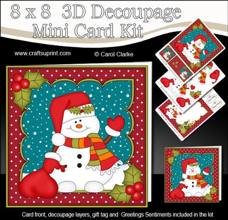 8x8 Christmas Snowman Oli's Santa Sack Mini Kit 3D Decoupage