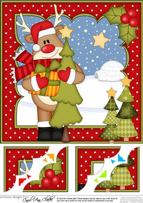 8 x 8 Christmas Rudolph's Tree Scalloped Corner Topper