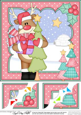 8 x 8 Christmas Rudolph's Tree Scalloped Corner Topper