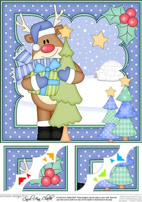8 x 8 Christmas Rudolph's Tree Scalloped Corner Topper