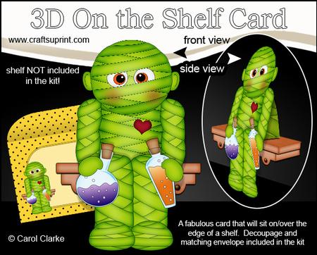 3D on the Shelf Card Kit - Little Halloween Mummy Gomez