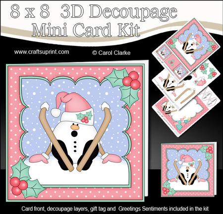 8x8 Christmas Oops Skiing Snowball Sam Mini Kit 3D Decoupage