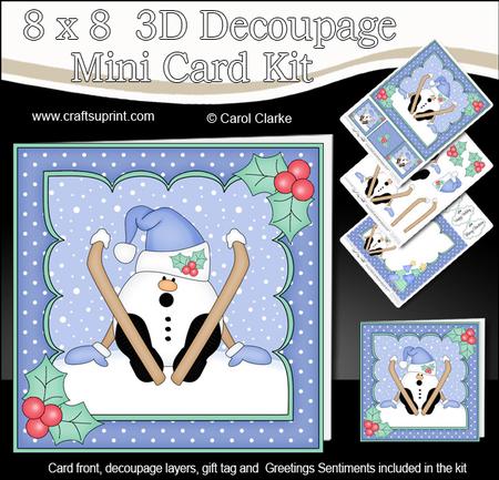 8x8 Christmas Oops Skiing Snowball Sam Mini Kit 3D Decoupage