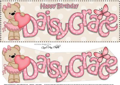 Large Dl Birthday Daisy Grace Livvy Bear Card & 3D Decoupage