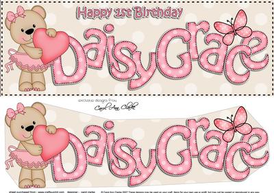 Large Dl 1st Birthday Daisy Grace Livvy Bear 3D Decoupage