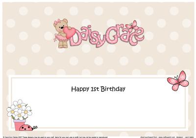 1st Birthday Daisy Grace Livvy Bear Large Dl Matching Insert