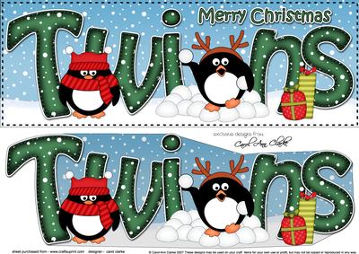 Large Dl Christmas Twins Penguins 3D Decoupage