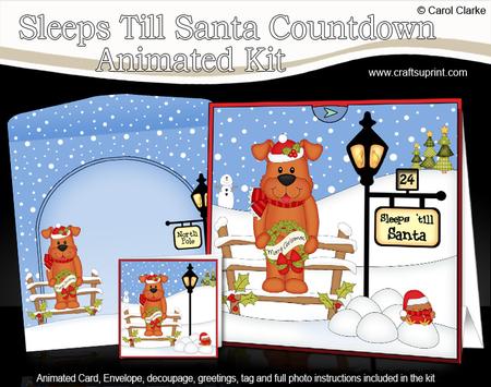 3D Xmas Rusty Dog Sleeps Till Santa Countdown Card