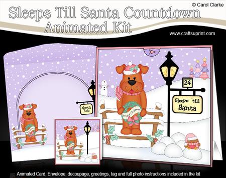 3D Xmas Rusty Dog Sleeps Till Santa Countdown Card