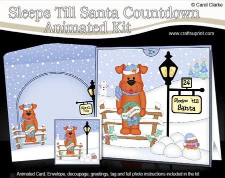 3D Xmas Rusty Dog Sleeps Till Santa Countdown Card