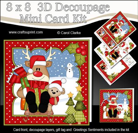 8x8 Christmas Sledging Rudolph Mini Kit 3D Decoupage