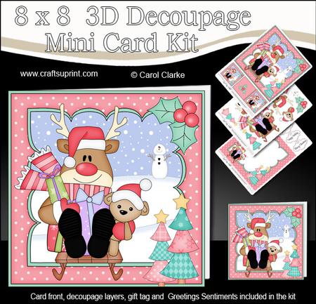 8x8 Christmas Sledging Rudolph Mini Kit 3D Decoupage