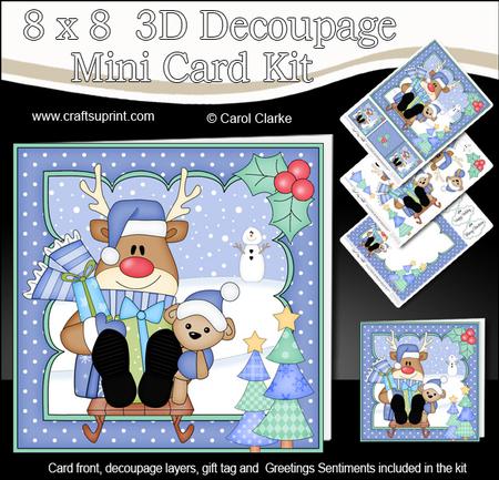 8x8 Christmas Sledging Rudolph Mini Kit 3D Decoupage