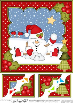 8 x 8 Christmas Skating Snowball Sam Scalloped Corner Topper