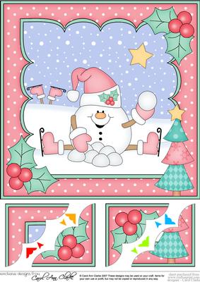 8 x 8 Christmas Skating Snowball Sam Scalloped Corner Topper