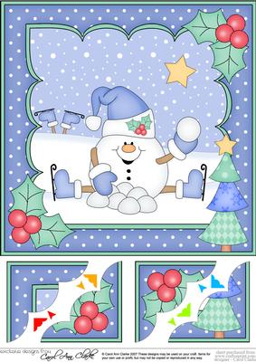 8 x 8 Christmas Skating Snowball Sam Scalloped Corner Topper