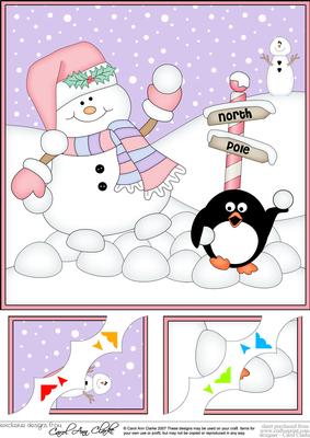 8 x 8 Christmas Snowman Oli Snowball Scalloped Corner Topper
