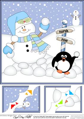 8 x 8 Christmas Snowman Oli Snowball Scalloped Corner Topper