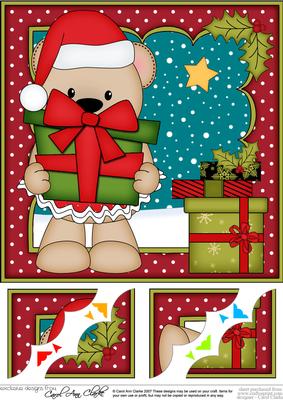 8 x 8 Christmas Livvy Bear's Present Scalloped Corner Topper