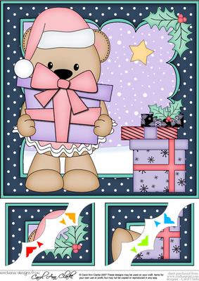 8 x 8 Christmas Livvy Bear's Present Scalloped Corner Topper