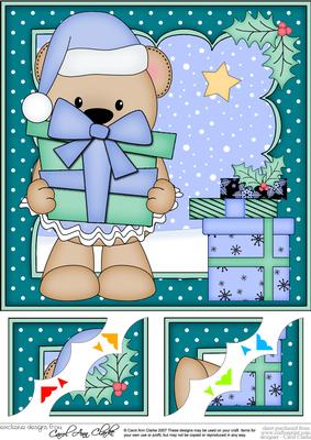 8 x 8 Christmas Livvy Bear's Present Scalloped Corner Topper