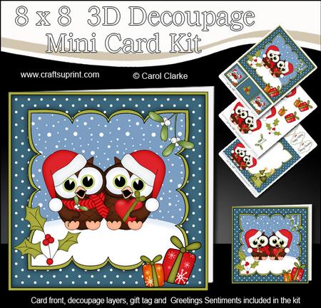 8x8 Xmas Little Hoot Owl Love 3D Decoupage