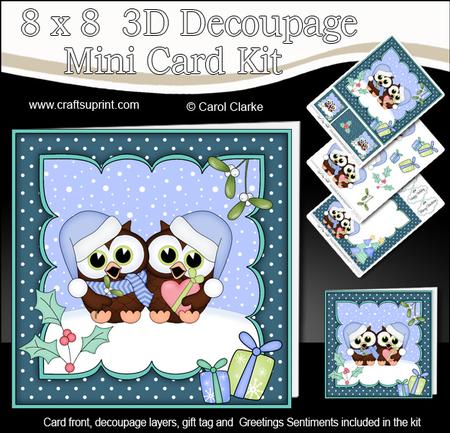 8x8 Xmas Little Hoot Owl Love 3D Decoupage