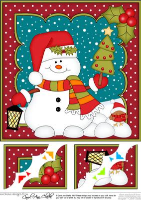 8 x 8 Christmas Snowman Oli's Xmas Tree Scalloped Topper