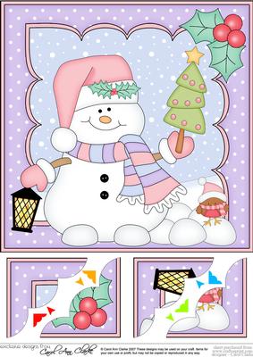 8 x 8 Christmas Snowman Oli's Xmas Tree Scalloped Topper