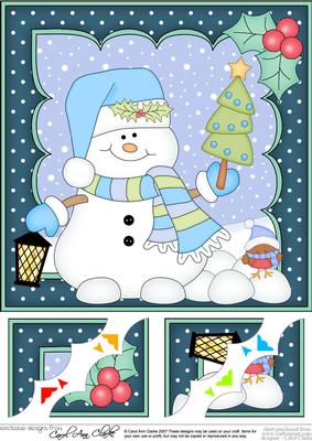 8 x 8 Christmas Snowman Oli's Xmas Tree Scalloped Topper