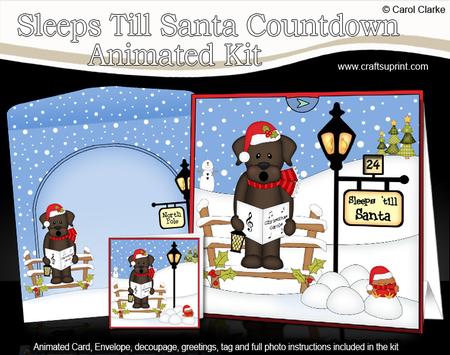 3D Xmas Little Dog Chip Sleeps Till Santa Countdown Card