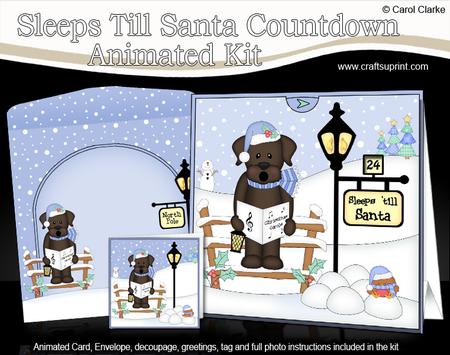 3D Xmas Little Dog Chip Sleeps Till Santa Countdown Card