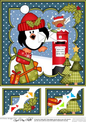 8x8 Xmas Pip Penguin's Letter Scalloped Corner Topper