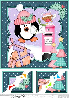 8x8 Xmas Pip Penguin's Letter Scalloped Corner Topper