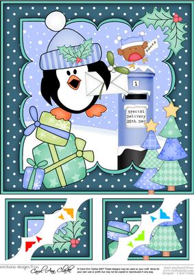 8x8 Xmas Pip Penguin's Letter Scalloped Corner Topper