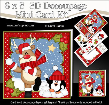 8x8 Christmas Snowball Fight Rudolph Mini Kit 3D Decoupage