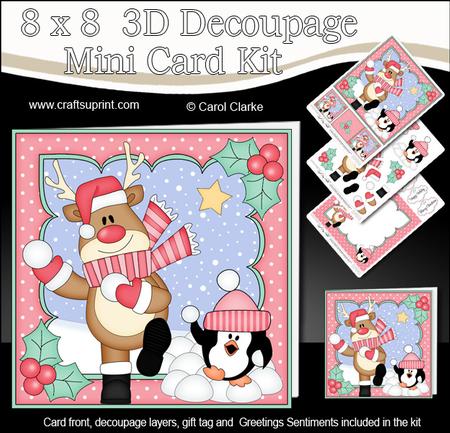 8x8 Christmas Snowball Fight Rudolph Mini Kit 3D Decoupage