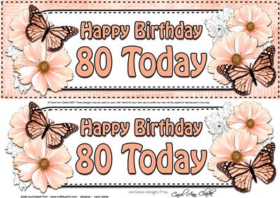 Large Dl 80th Birthday Floral Butterflies 3D Decoupage