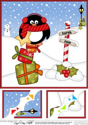 8 x 8 Christmas Pip Penguins Star Scalloped Corner Topper